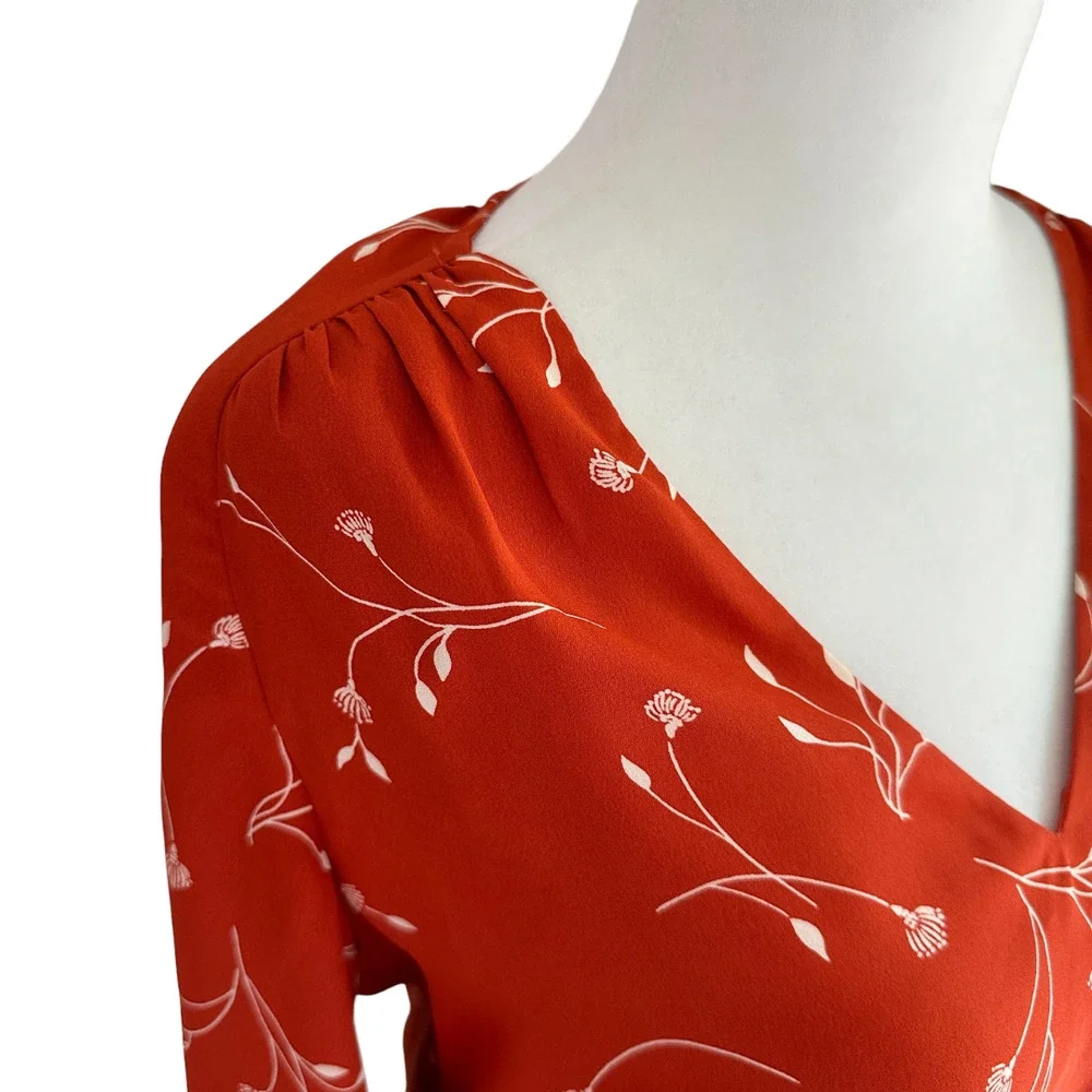 Joie Dakoda Minimalist Floral Print Dress Autumn Orange XXS - Picture 12 of 16